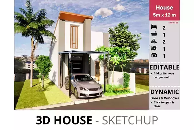 House 5x12m code 423 - Sketchup