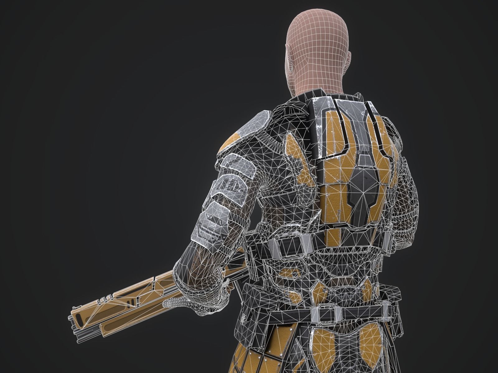 Sci-fi armored human warrior gameready character model Low-poly 3D model_25