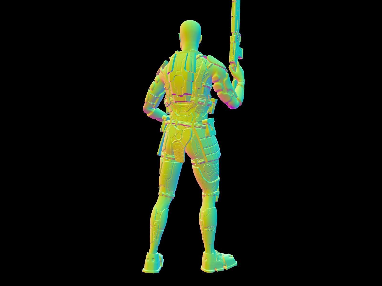Sci-fi armored human warrior gameready character model Low-poly 3D model_36