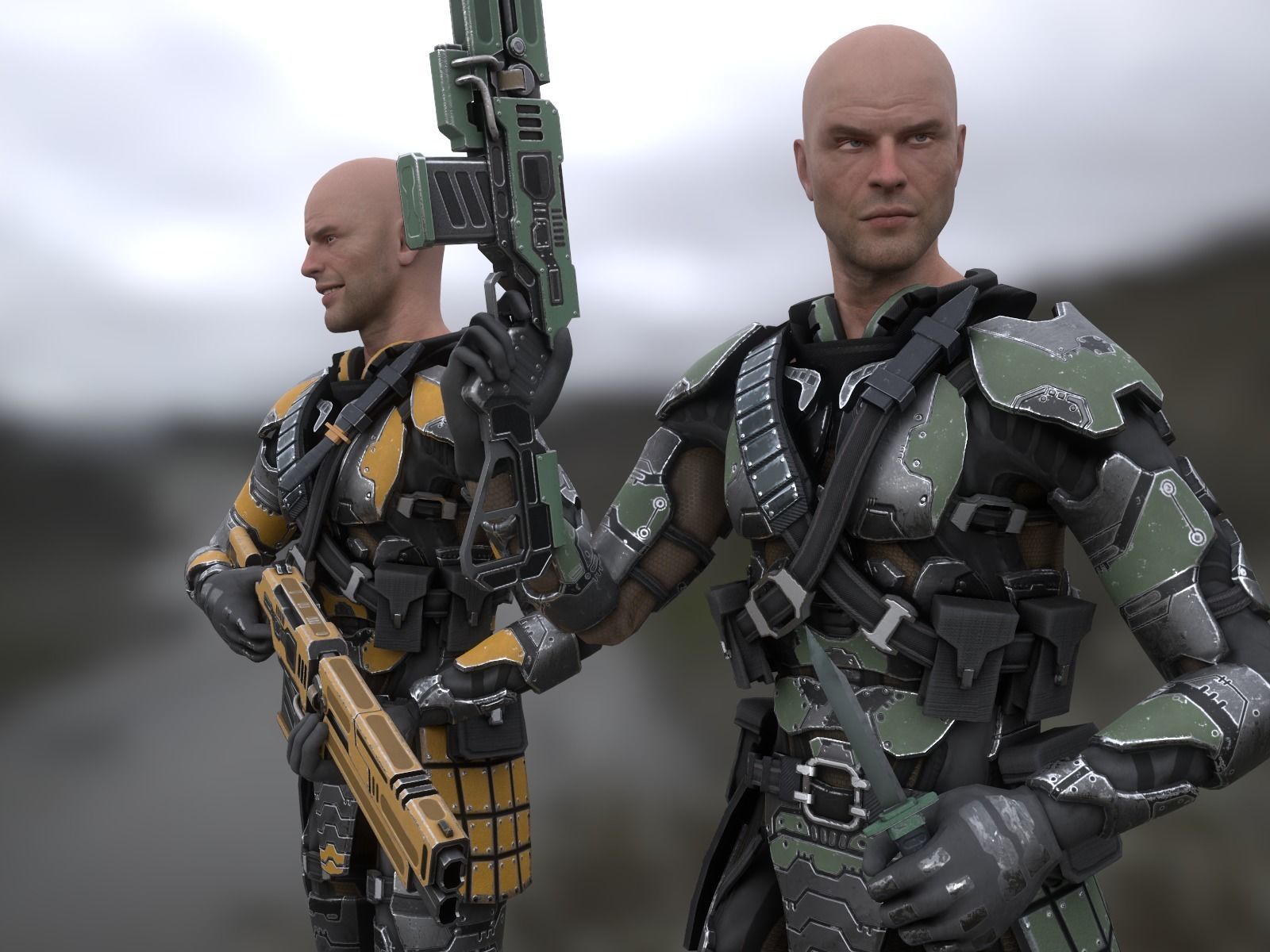 Sci-fi armored human warrior gameready character model Low-poly 3D model_4