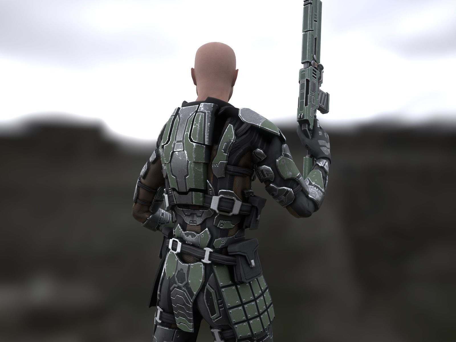Sci-fi armored human warrior gameready character model Low-poly 3D model_10