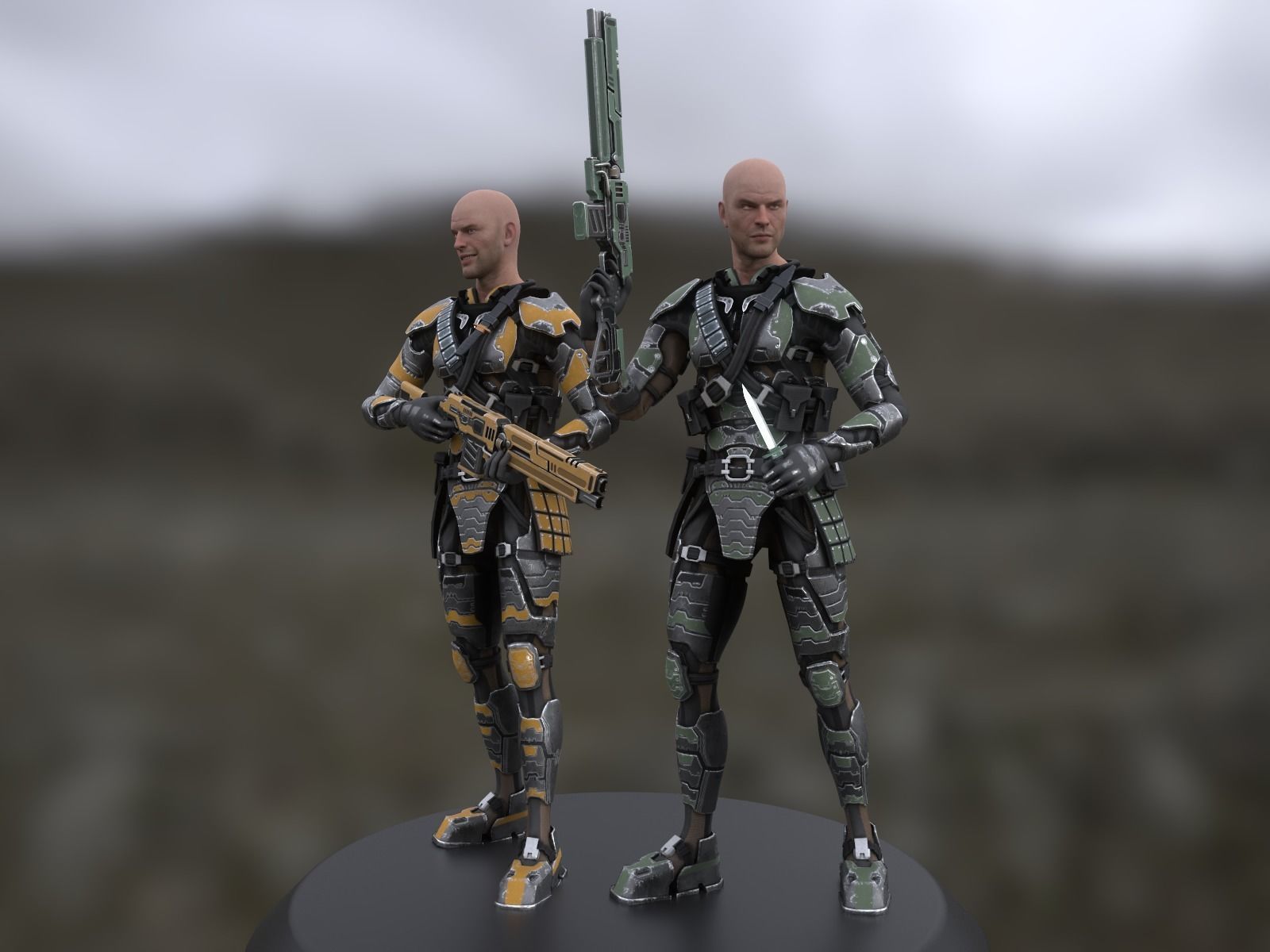 Sci-fi armored human warrior gameready character model Low-poly 3D model_12