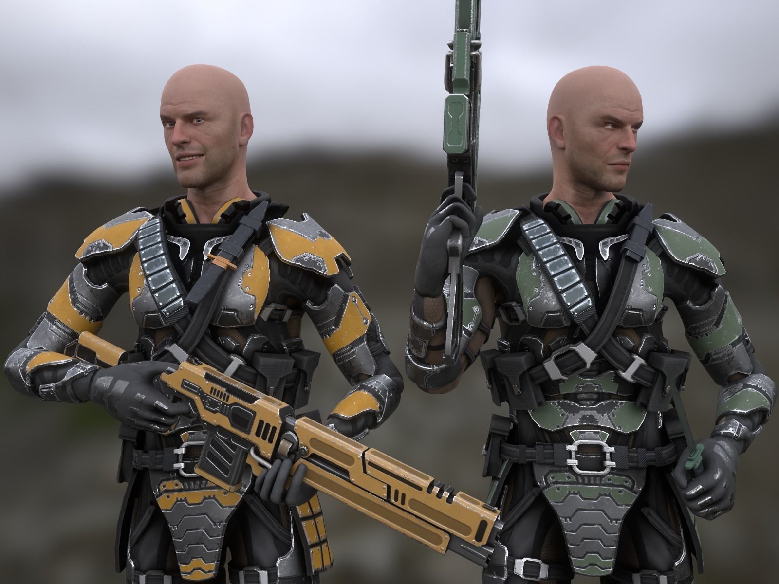 Sci-fi armored human warrior gameready character model Low-poly 3D model_3