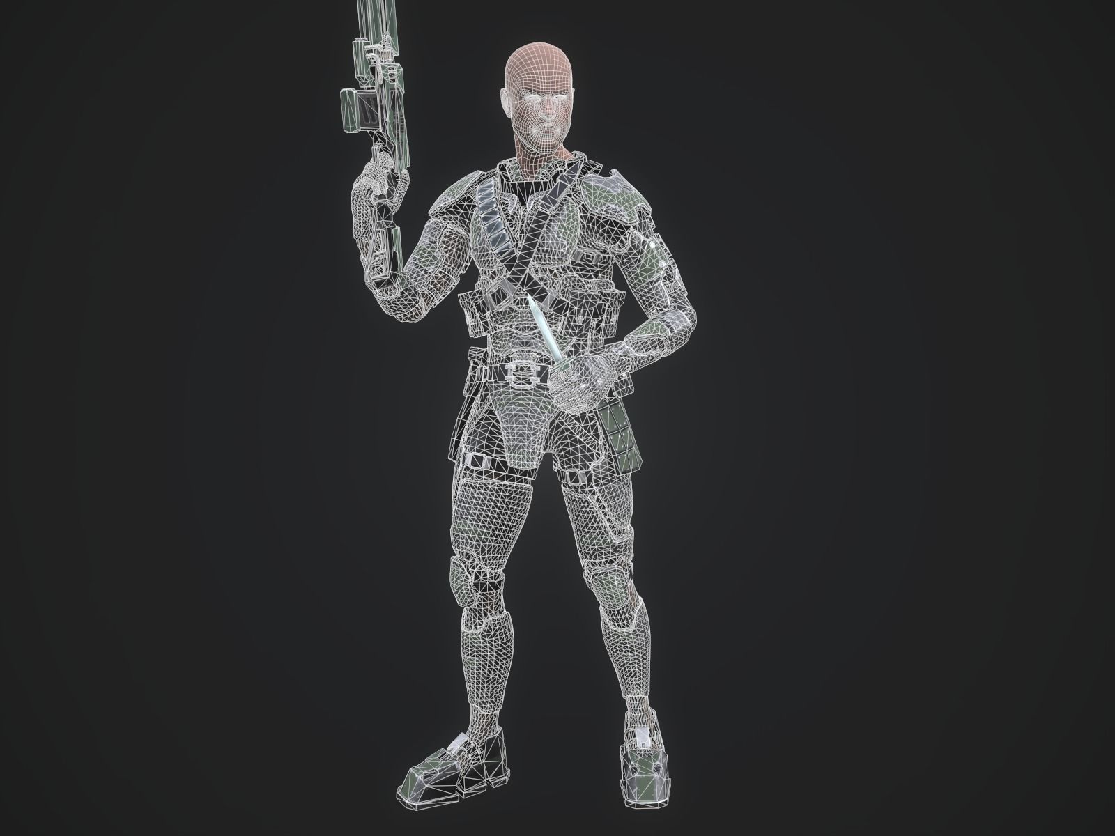 Sci-fi armored human warrior gameready character model Low-poly 3D model_30