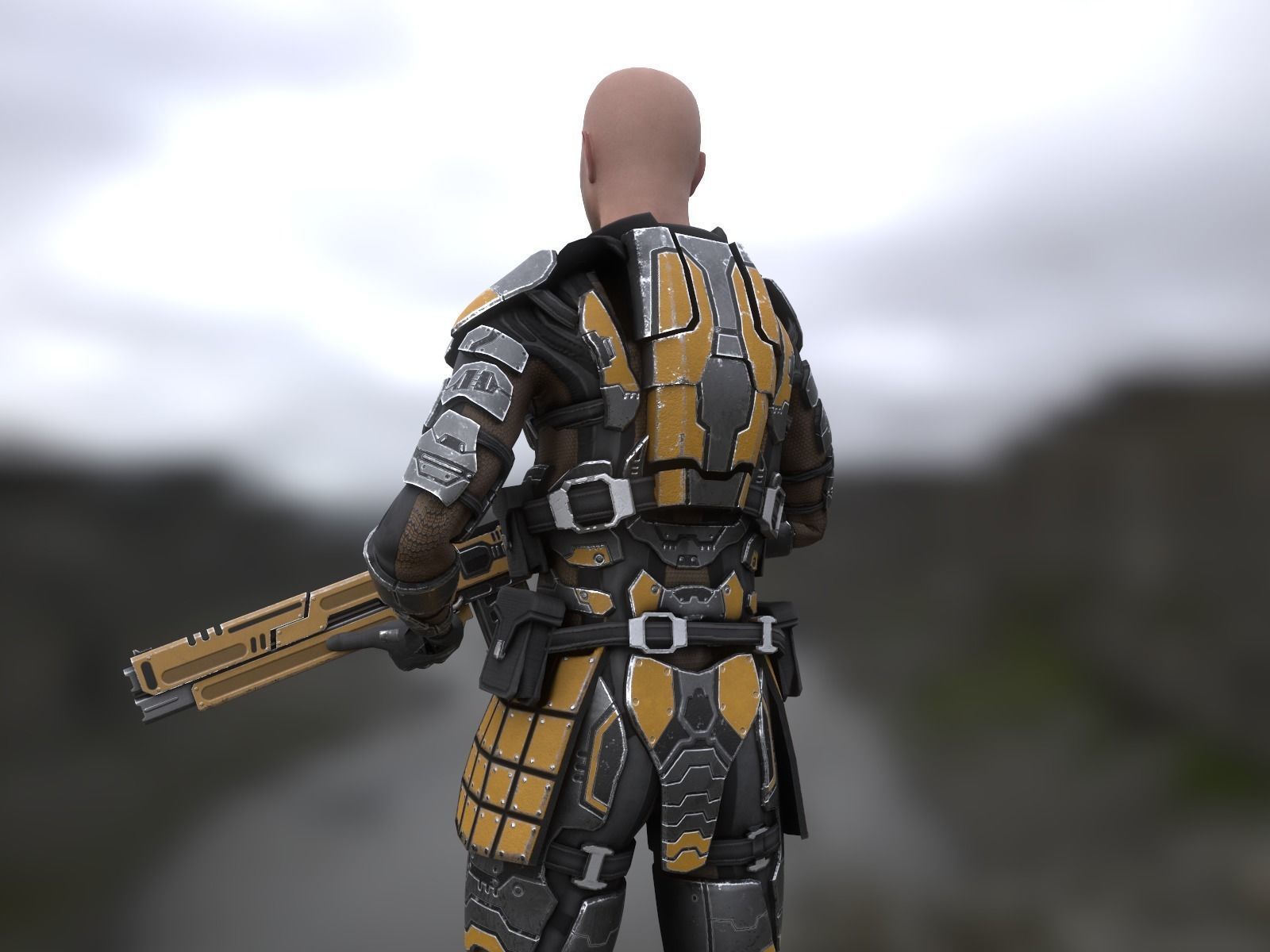 Sci-fi armored human warrior gameready character model Low-poly 3D model_7