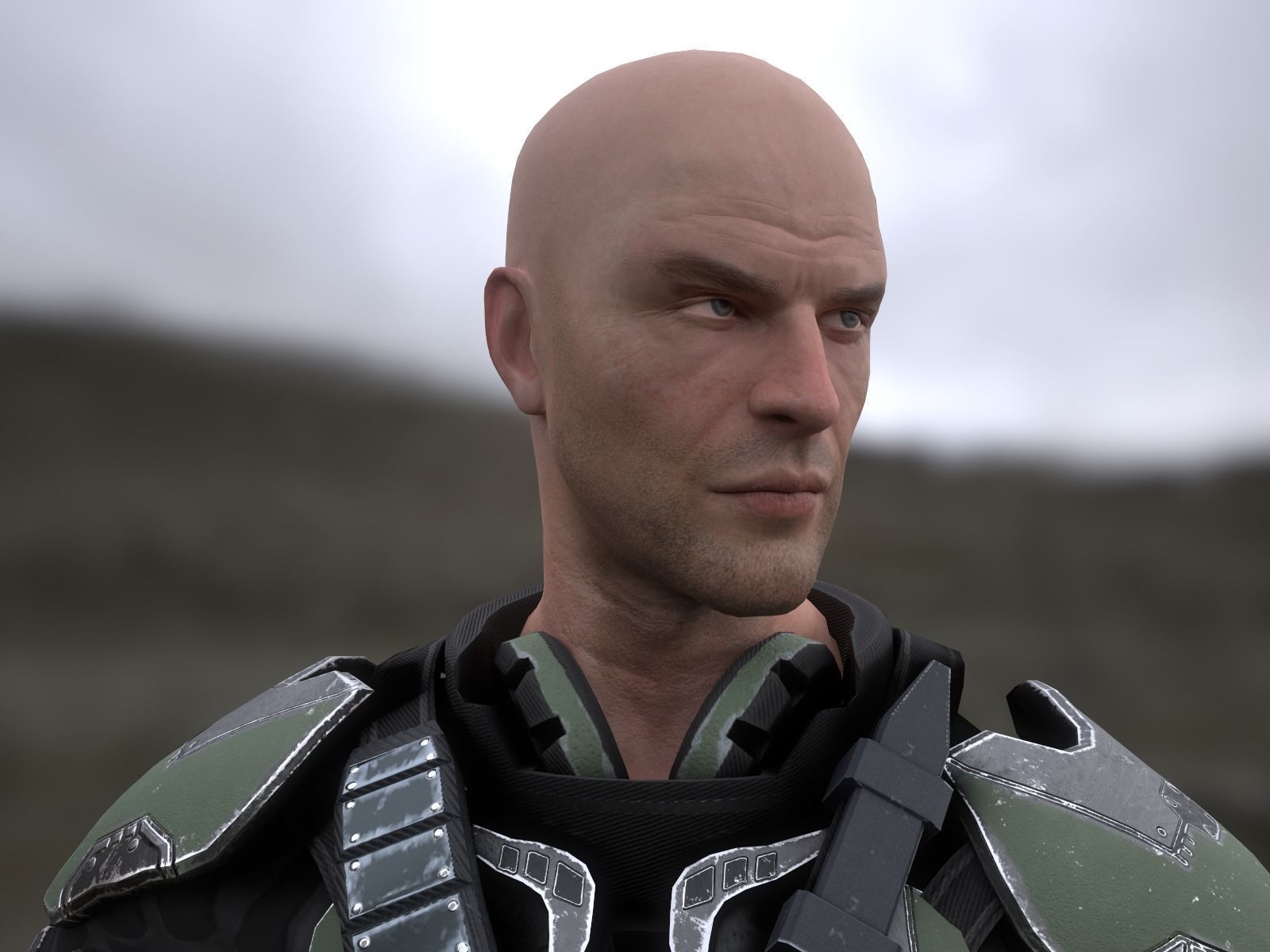 Sci-fi armored human warrior gameready character model Low-poly 3D model_16