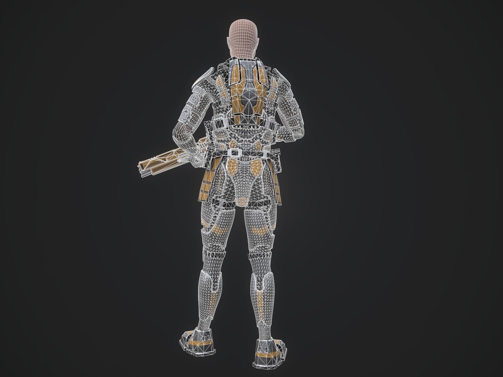 Sci-fi armored human warrior gameready character model Low-poly 3D model_27