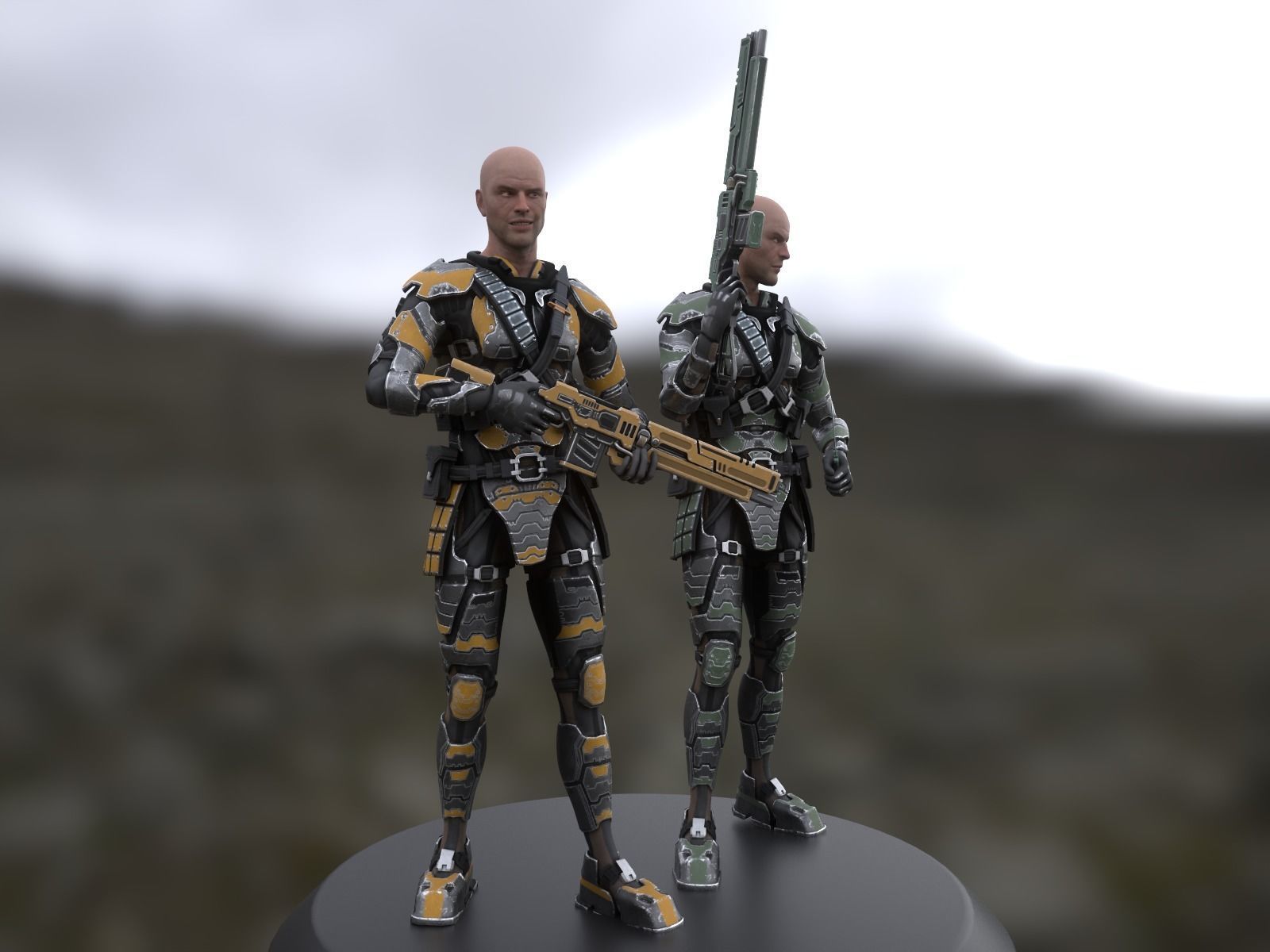 Sci-fi armored human warrior gameready character model Low-poly 3D model_11