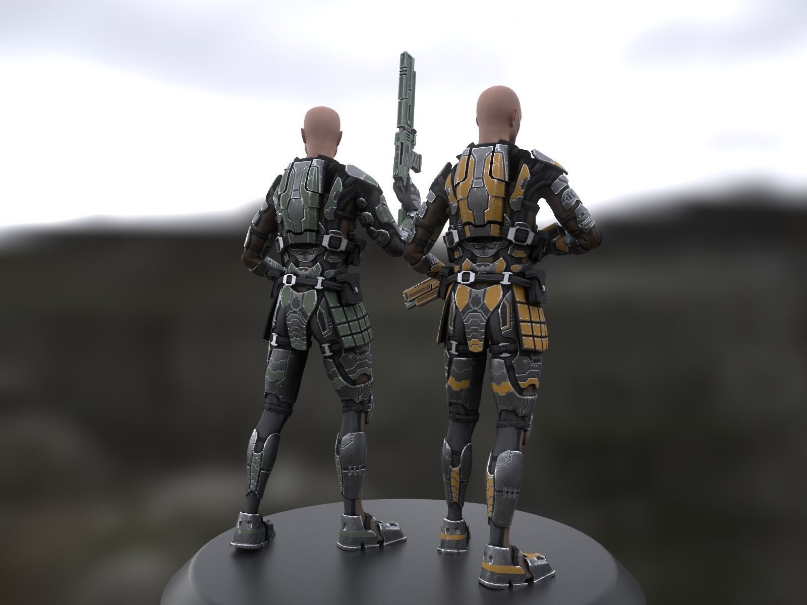 Sci-fi armored human warrior gameready character model Low-poly 3D model_14