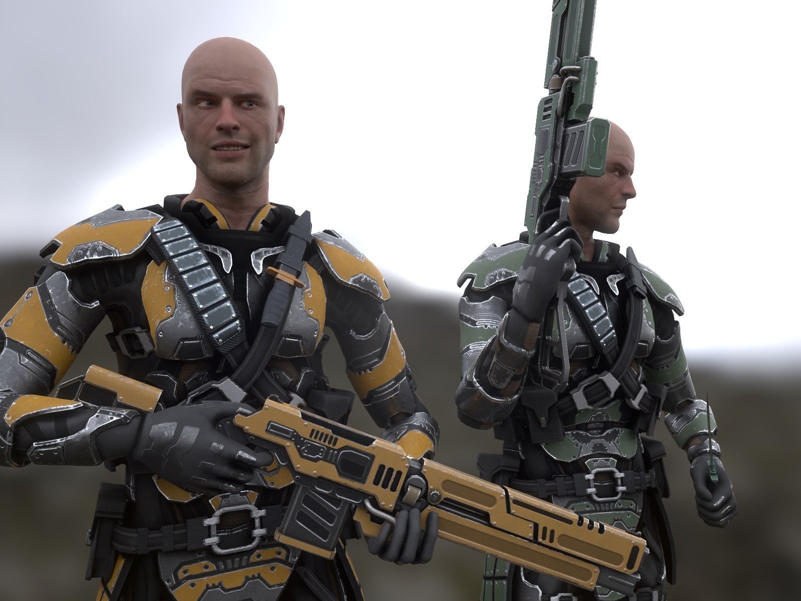 Sci-fi armored human warrior gameready character model Low-poly 3D model_5