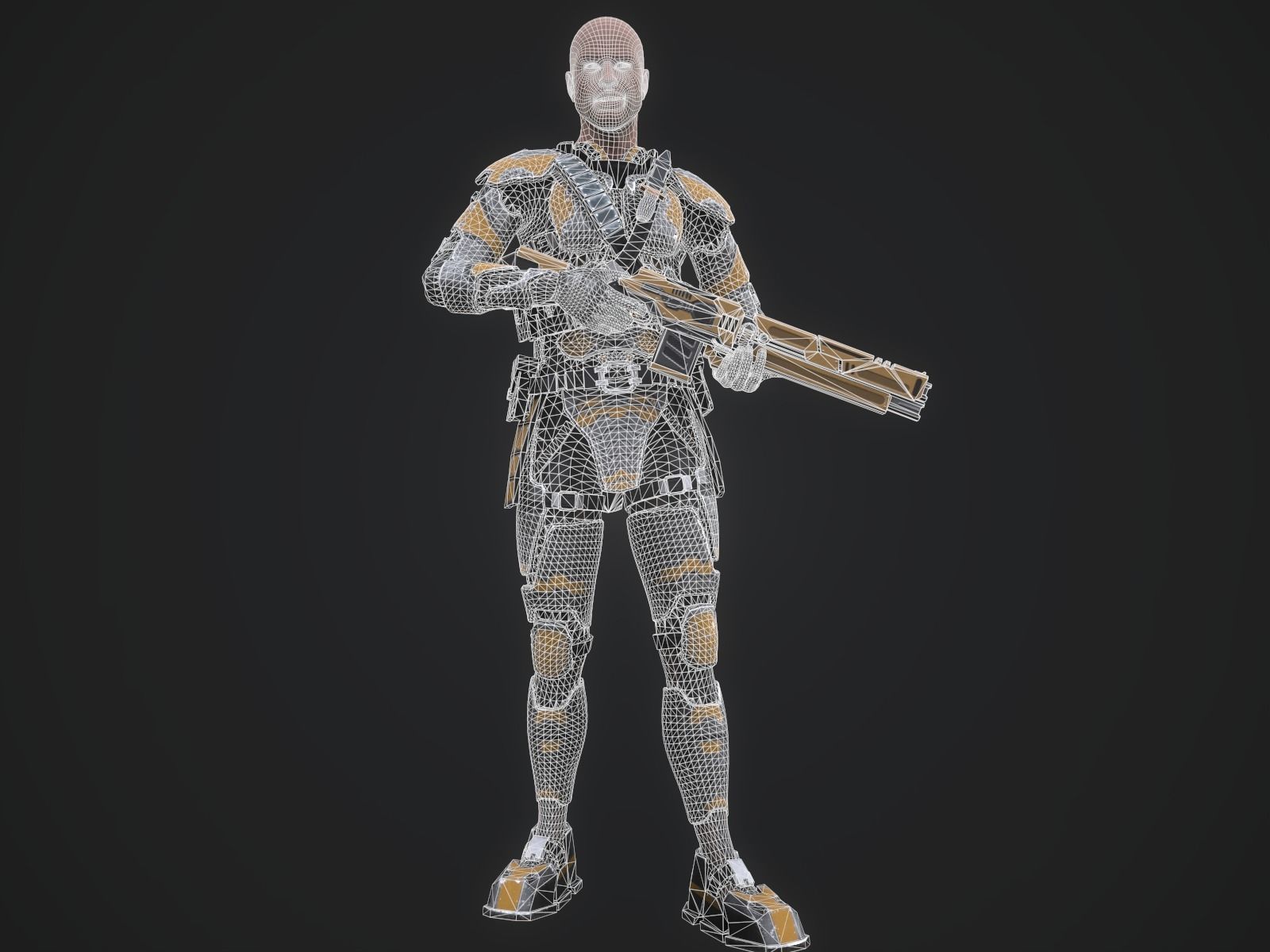 Sci-fi armored human warrior gameready character model Low-poly 3D model_26