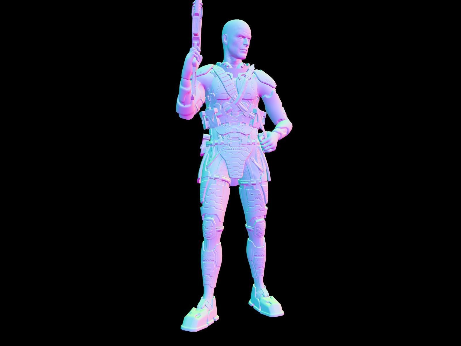 Sci-fi armored human warrior gameready character model Low-poly 3D model_35