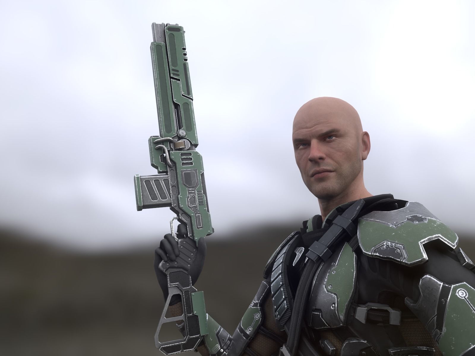 Sci-fi armored human warrior gameready character model Low-poly 3D model_9