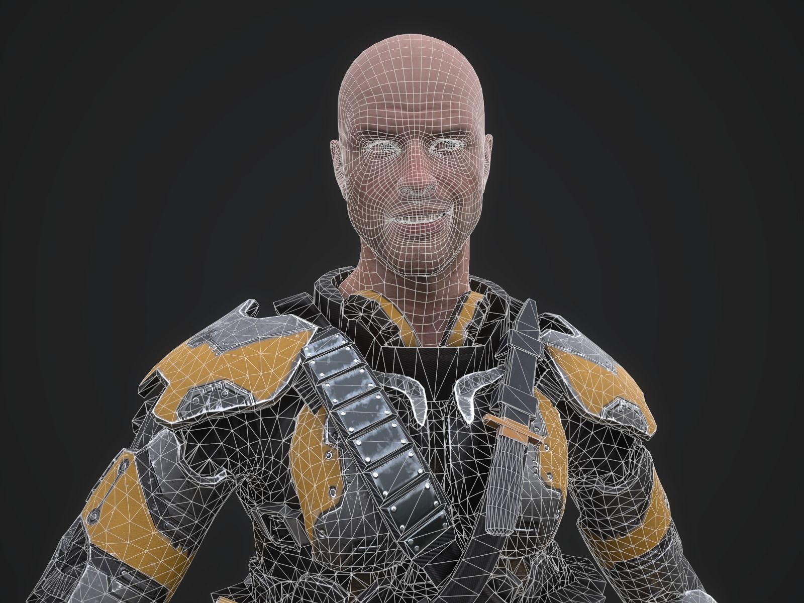 Sci-fi armored human warrior gameready character model Low-poly 3D model_24