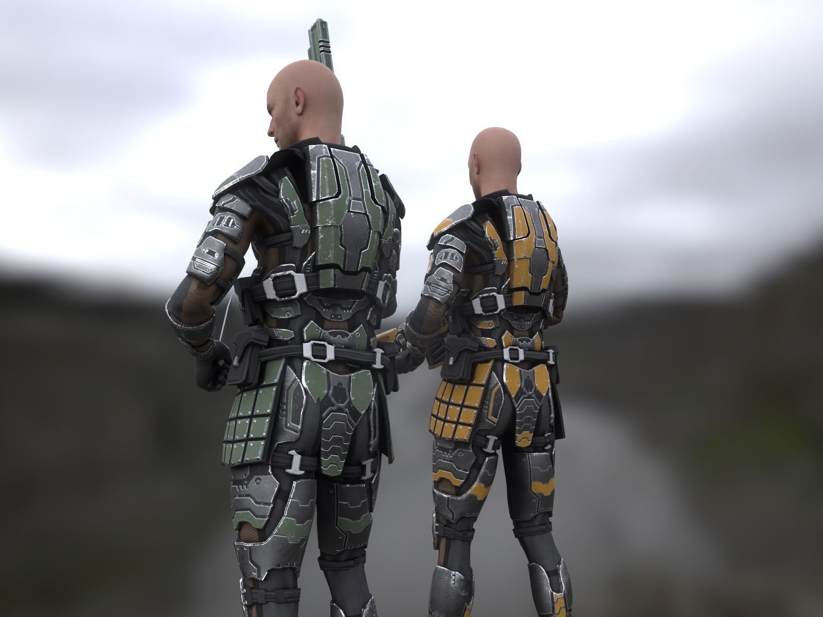 Sci-fi armored human warrior gameready character model Low-poly 3D model_2