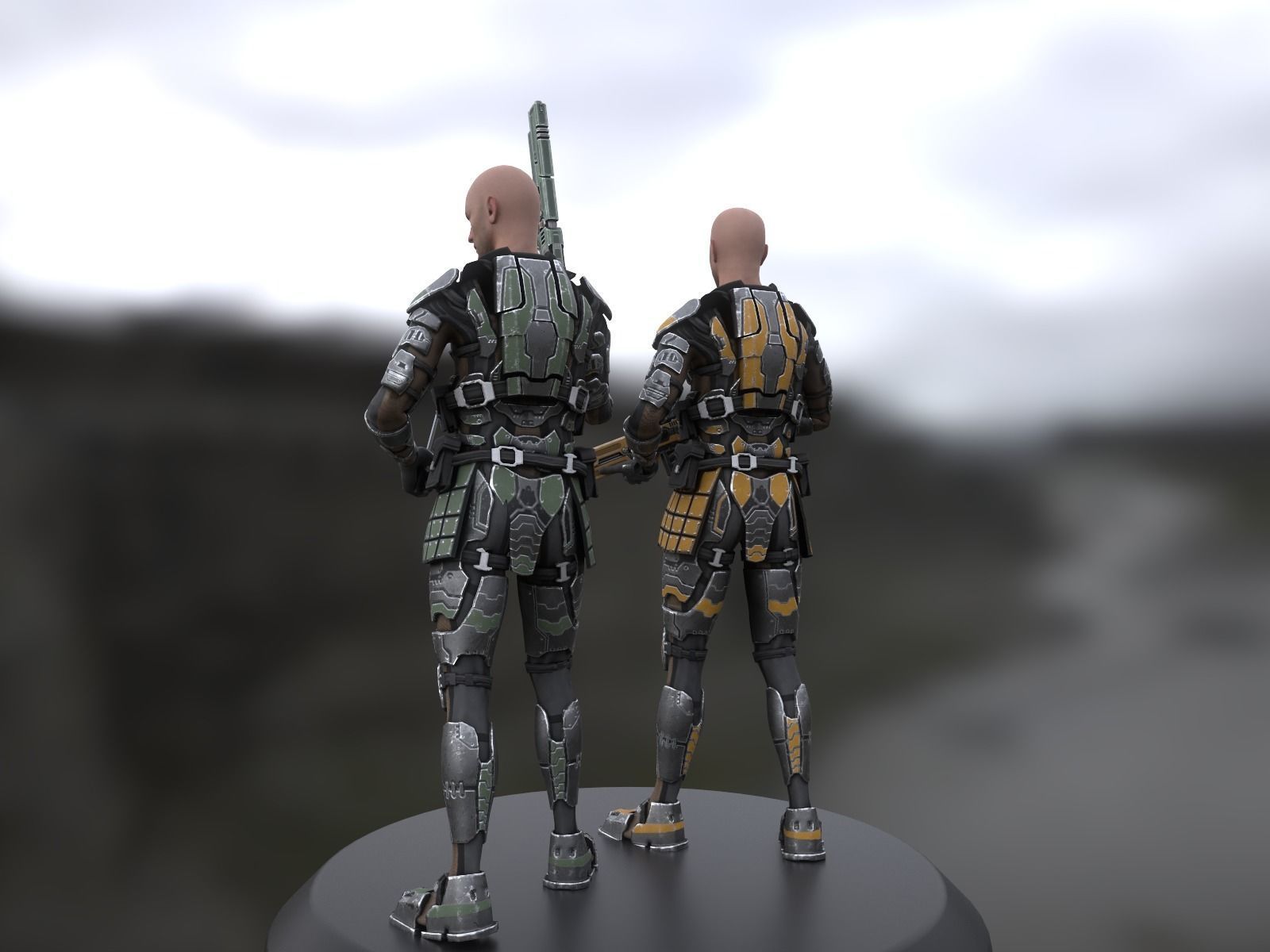 Sci-fi armored human warrior gameready character model Low-poly 3D model_13