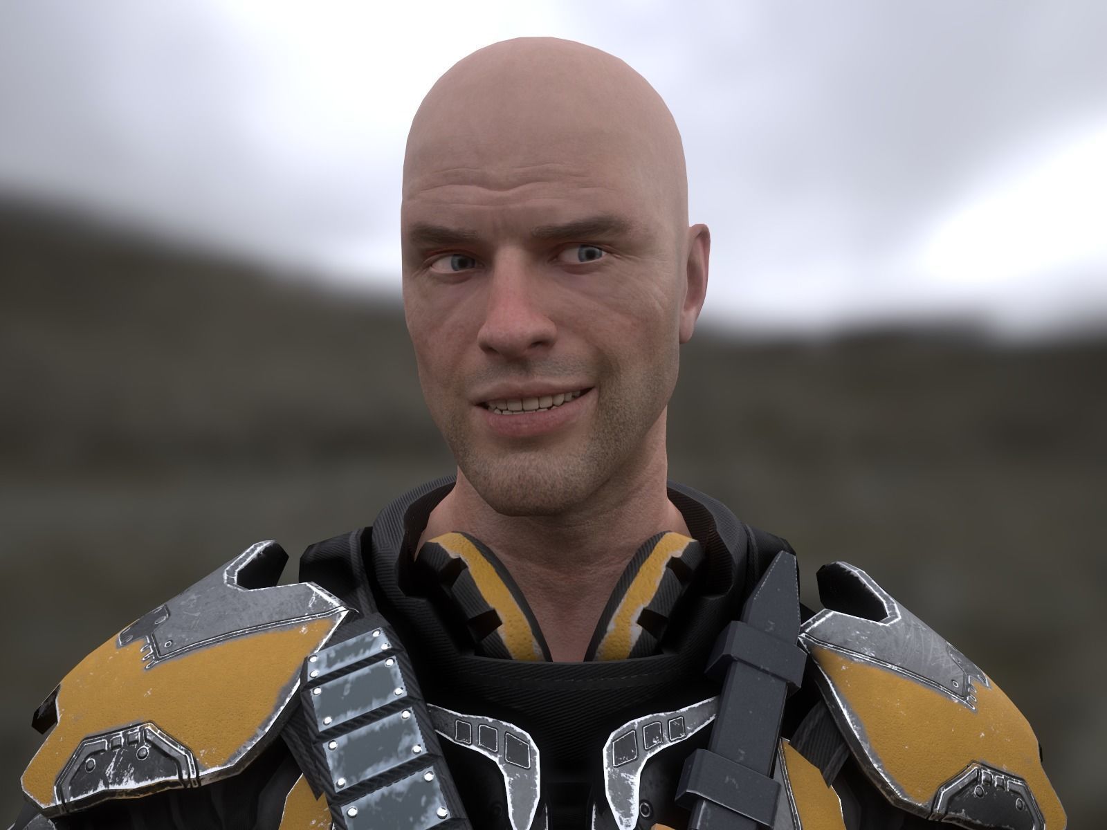 Sci-fi armored human warrior gameready character model Low-poly 3D model_15