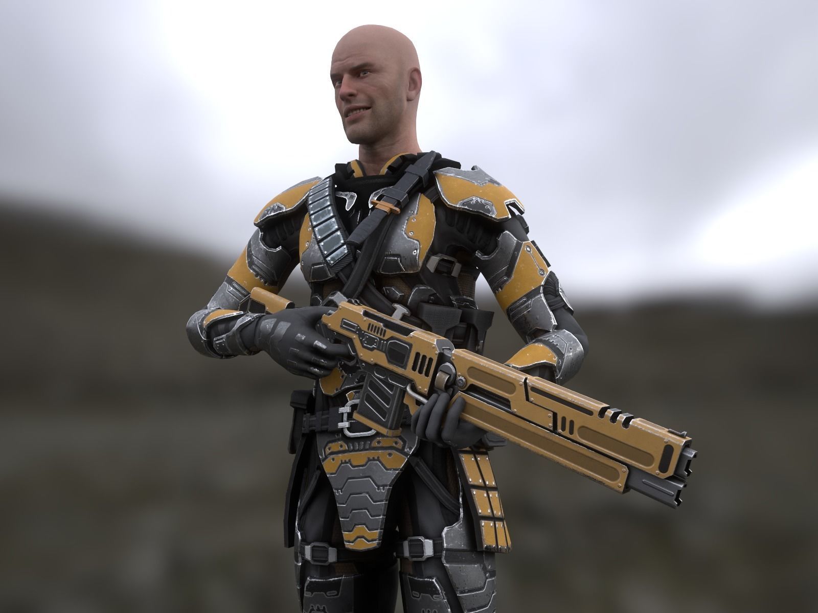 Sci-fi armored human warrior gameready character model Low-poly 3D model_6