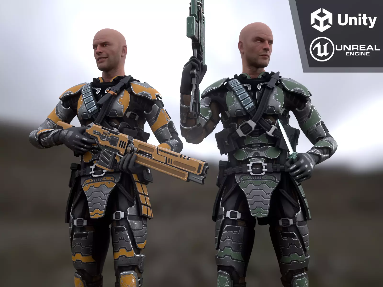 Sci-fi armored human warrior gameready character model Low-poly 3D model_0
