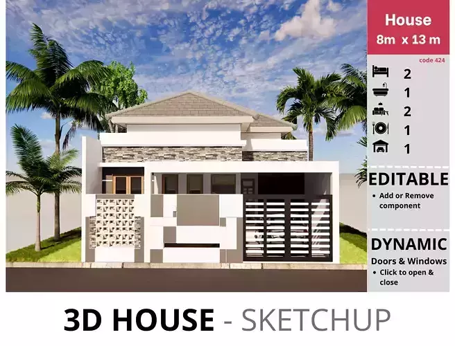 House 8x13m code 424 - Sketchup