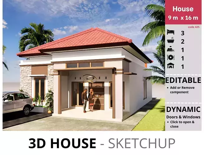 House 9x16m code 425 - Sketchup