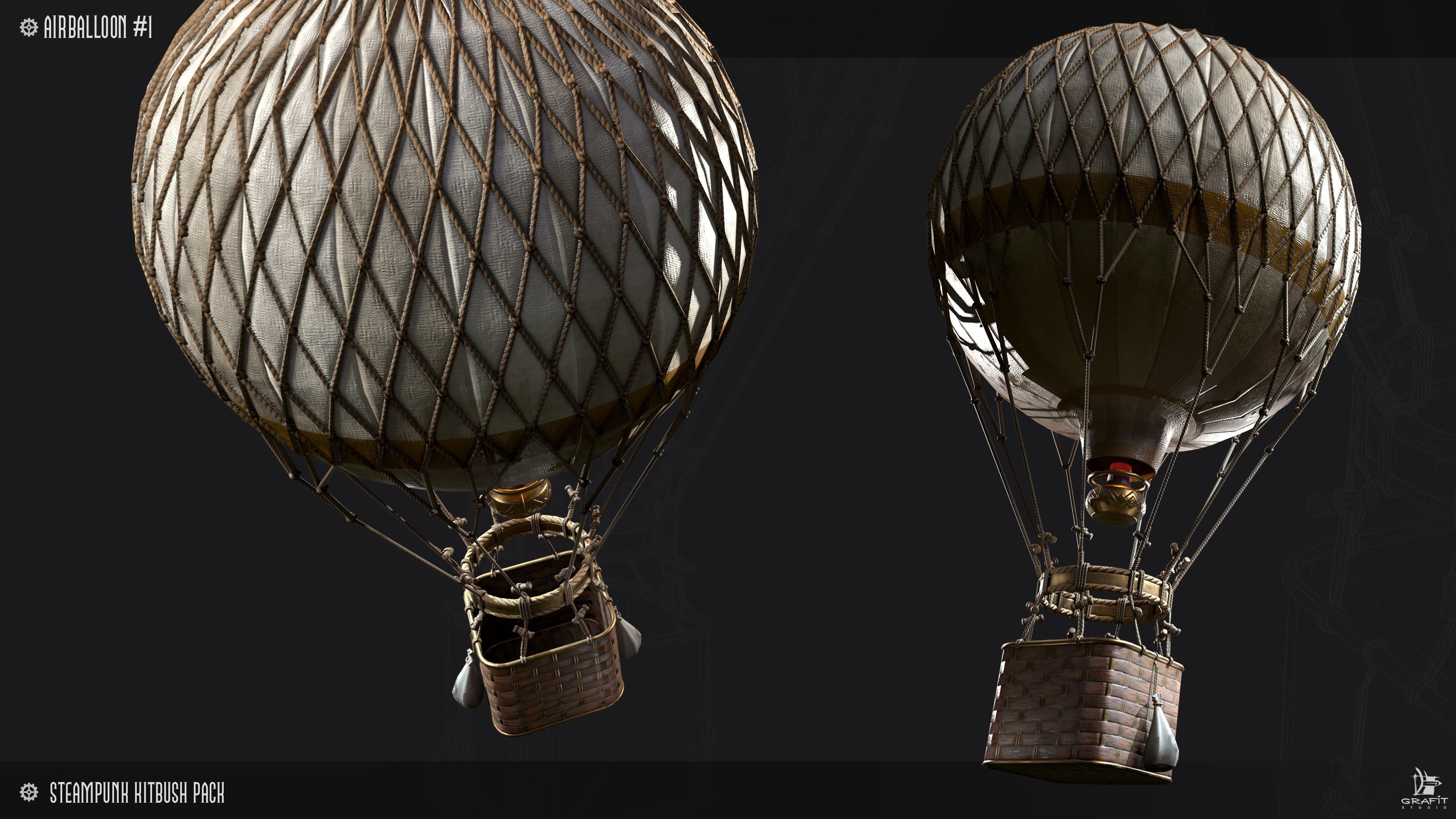 Steampunk Air Balloon Model Game Ready Kitbash Textured Low-poly 3D model_3