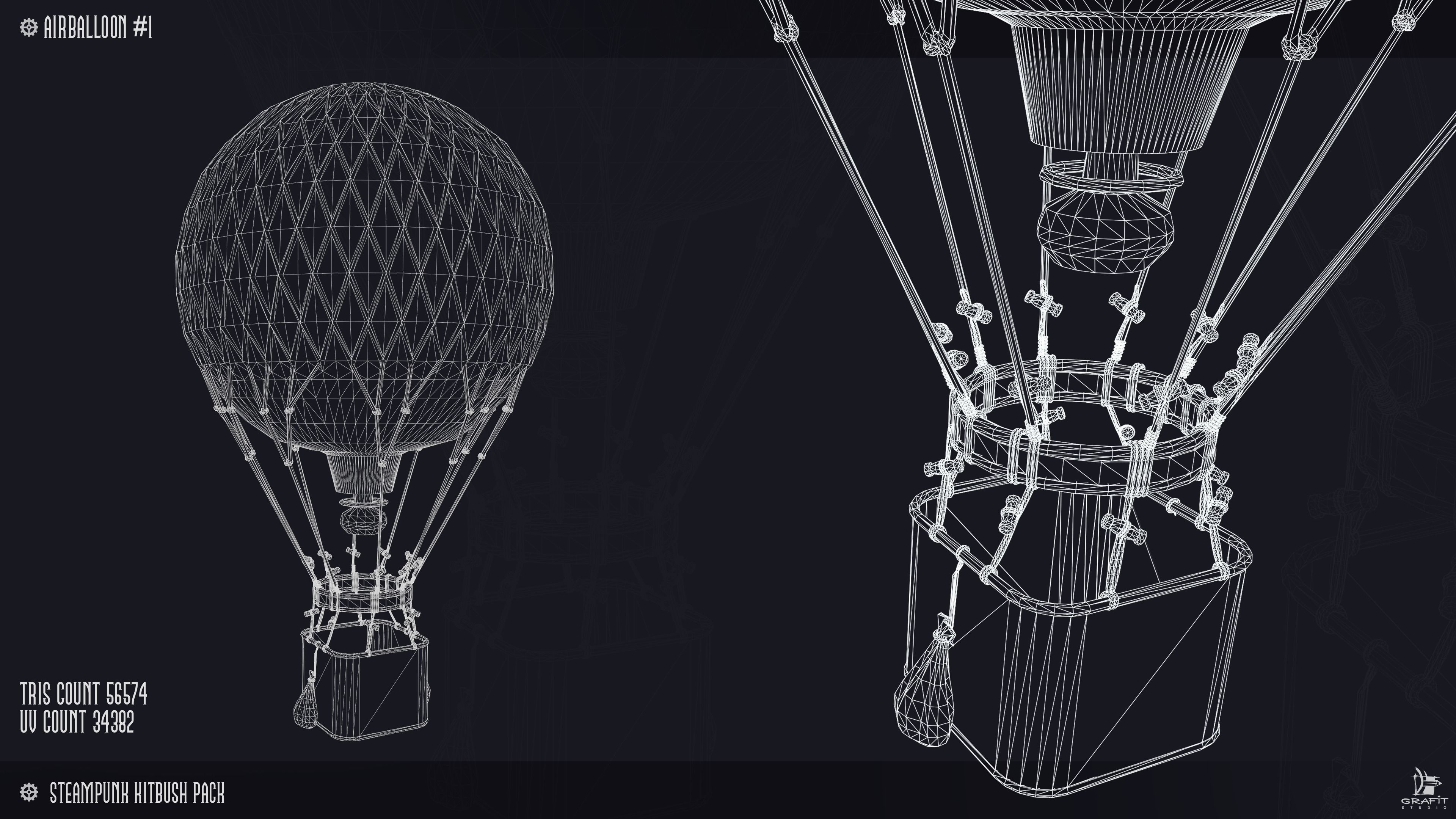 Steampunk Air Balloon Model Game Ready Kitbash Textured Low-poly 3D model_2