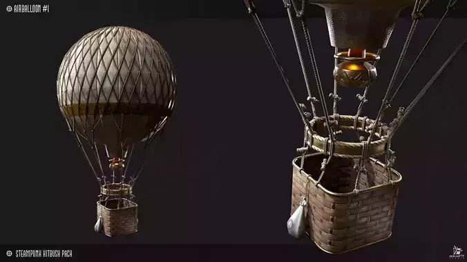 Steampunk Air Balloon Model Game Ready Kitbash Textured
