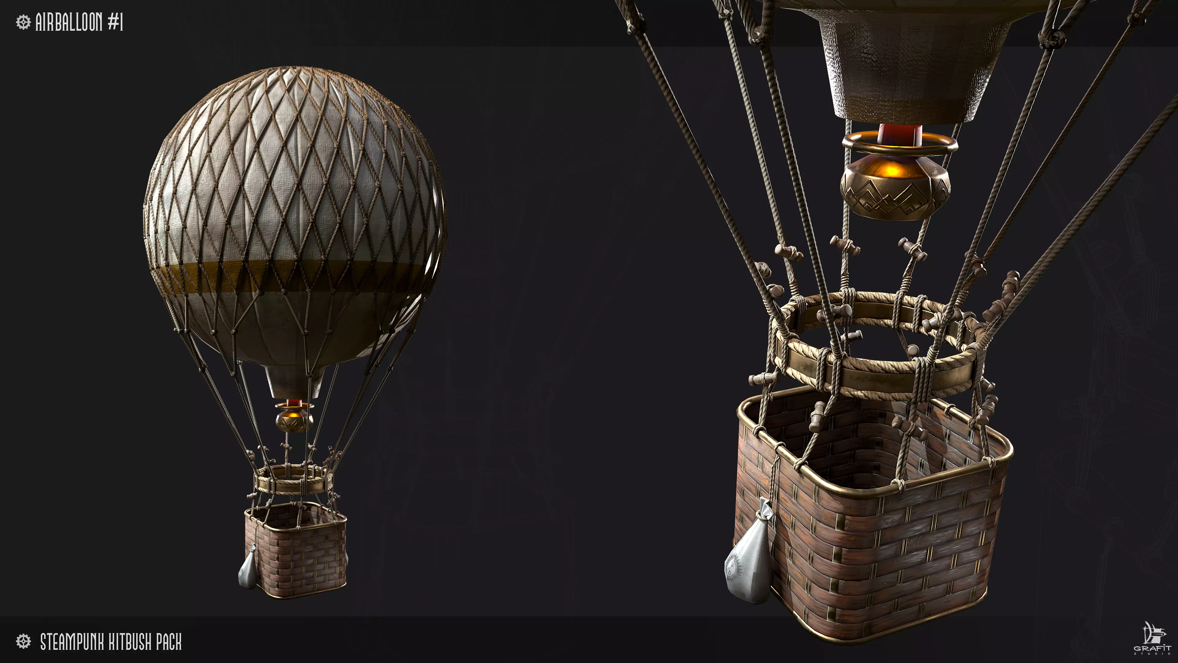 Steampunk Air Balloon Model Game Ready Kitbash Textured Low-poly 3D model_0
