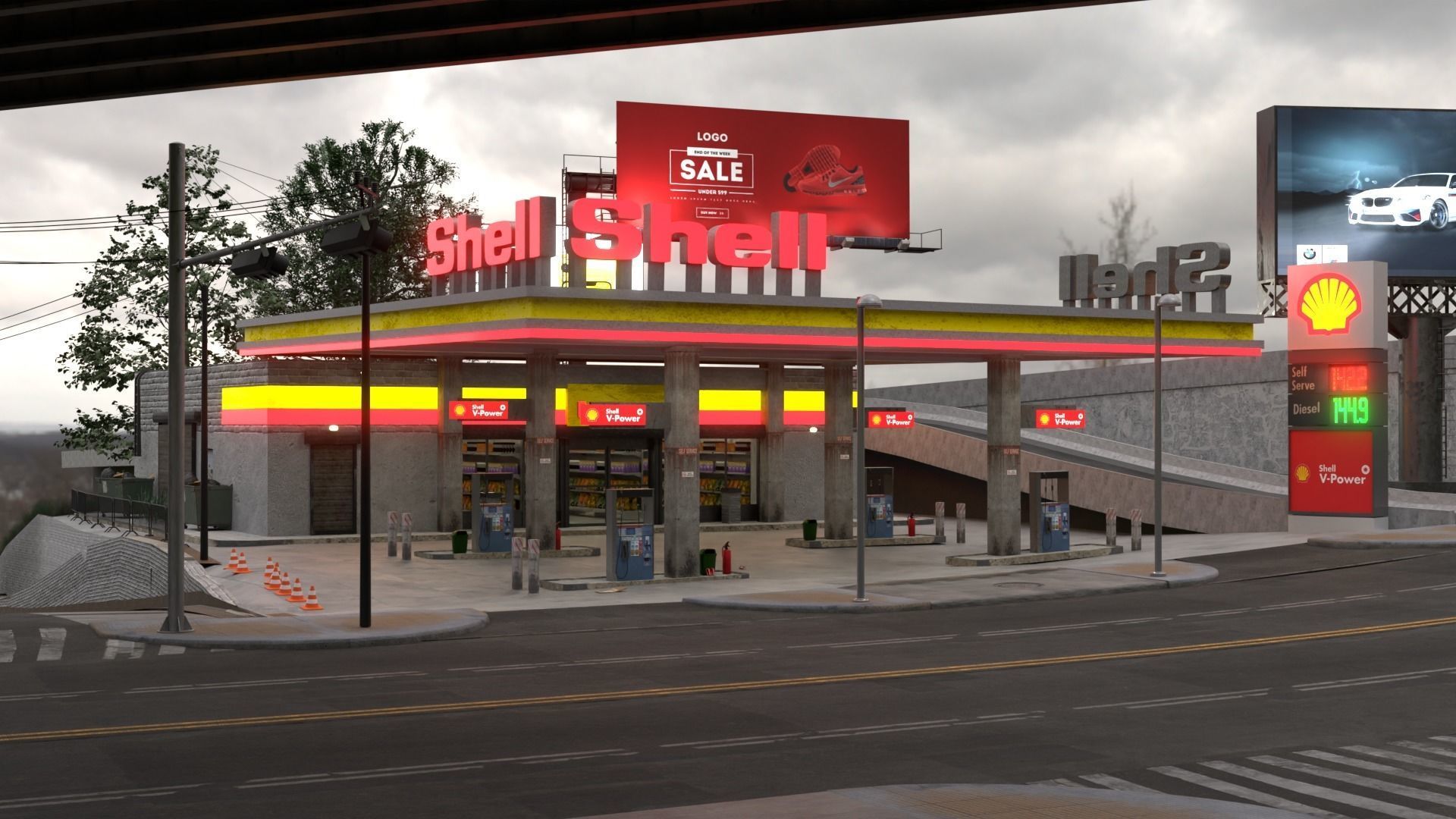 Gas Station Envronment 3D model_4