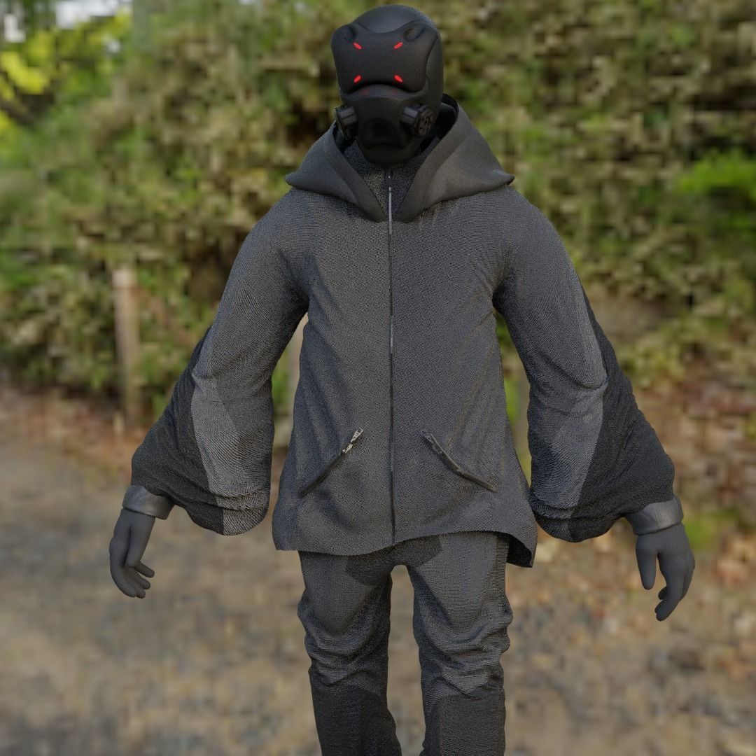 Cyberpunk Character - Scifi streetwear Low-poly 3D model_13