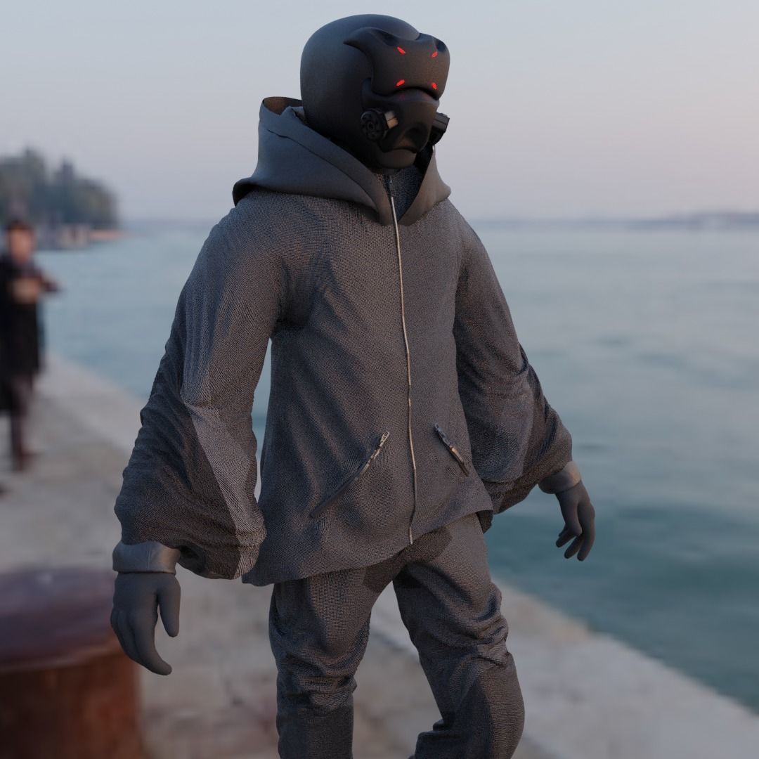 Cyberpunk Character - Scifi streetwear Low-poly 3D model_18