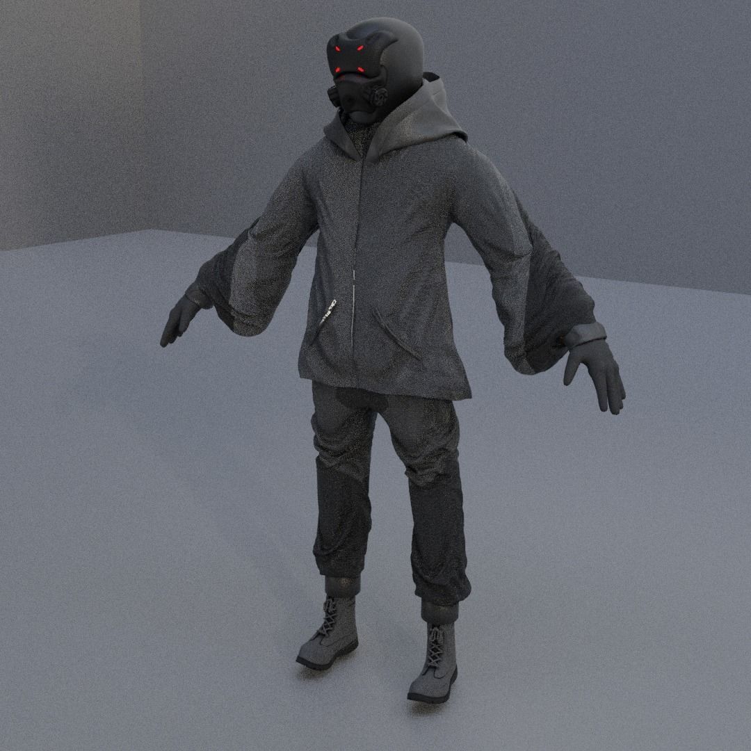 Cyberpunk Character - Scifi streetwear Low-poly 3D model_4