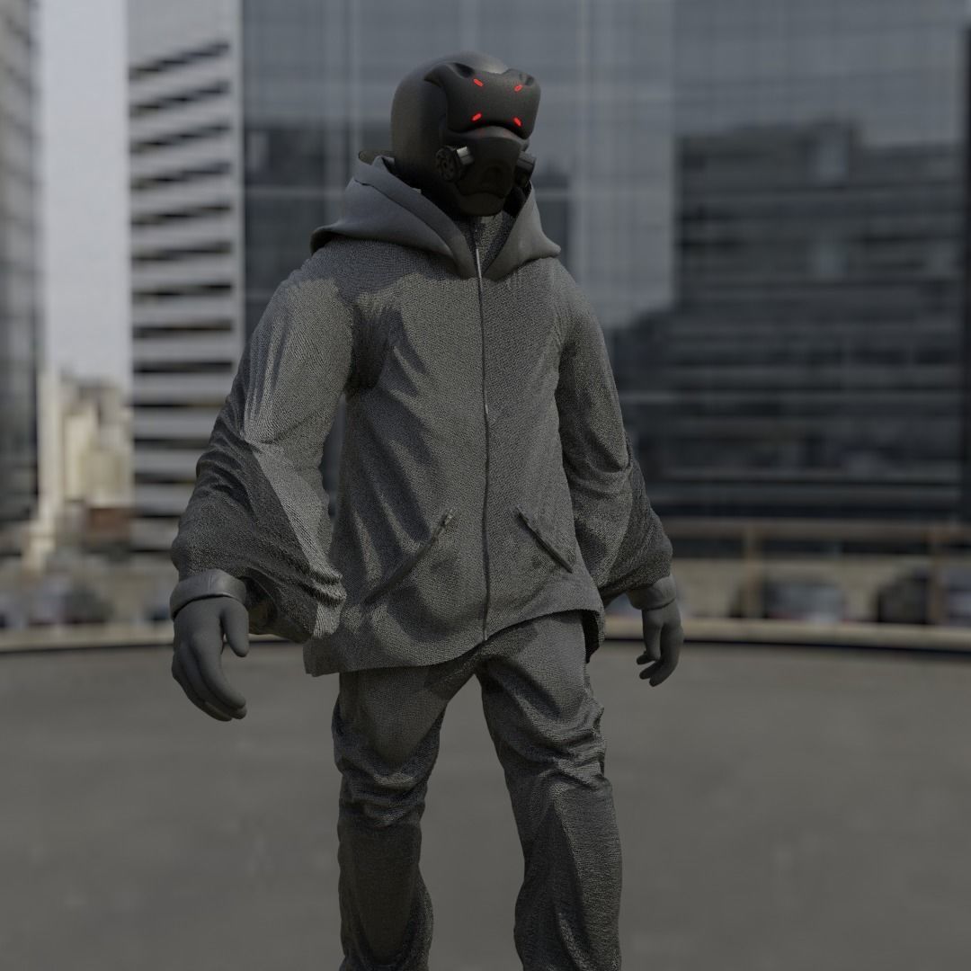 Cyberpunk Character - Scifi streetwear Low-poly 3D model_1