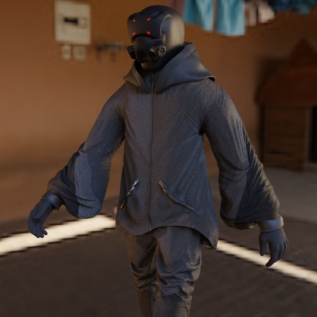 Cyberpunk Character - Scifi streetwear Low-poly 3D model_12