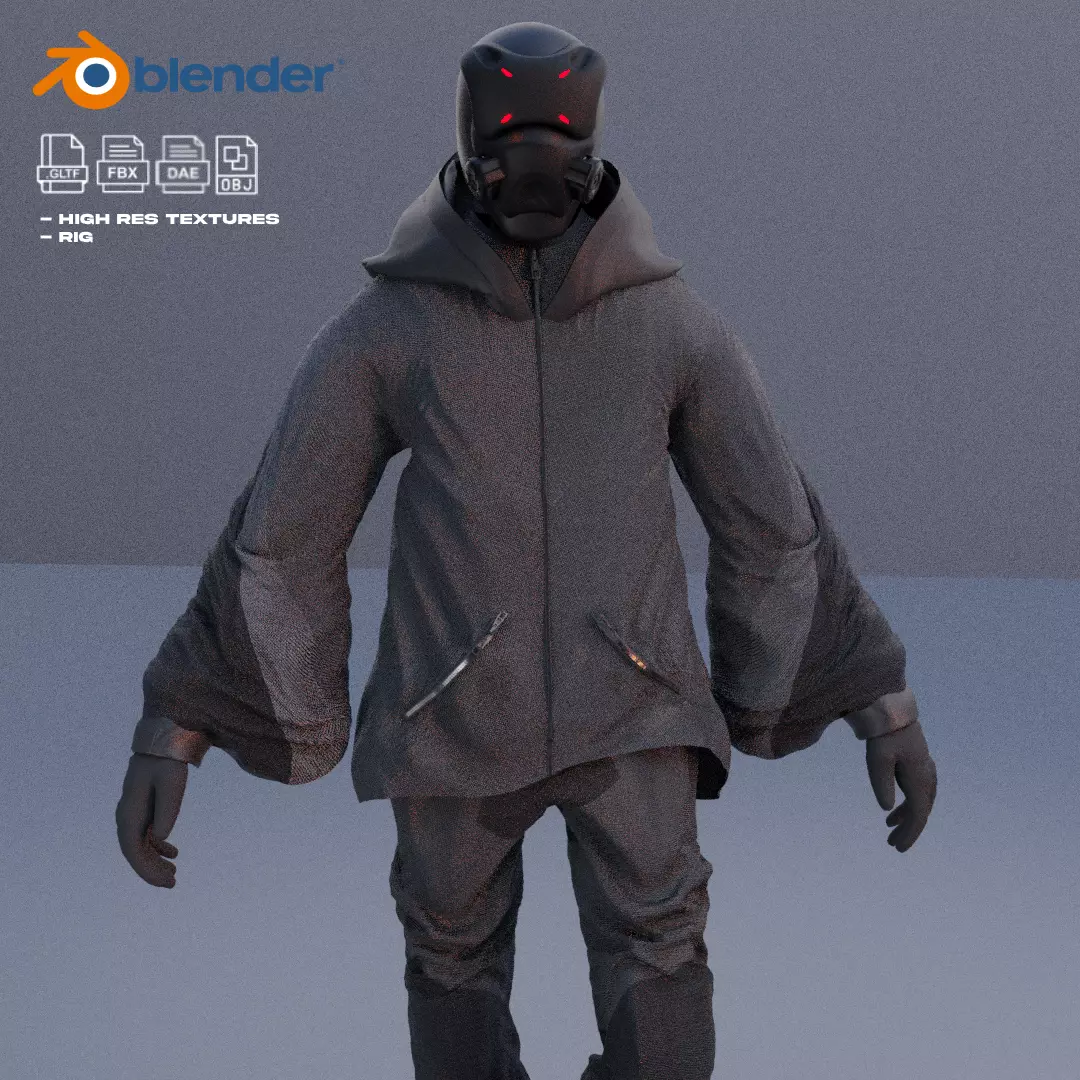 Cyberpunk Character - Scifi streetwear Low-poly 3D model_0