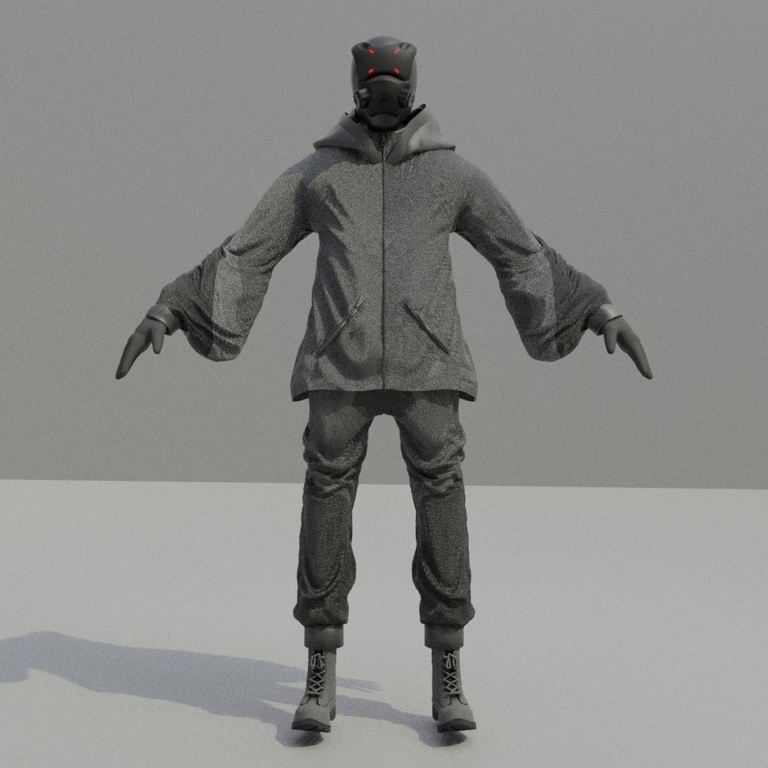 Cyberpunk Character - Scifi streetwear Low-poly 3D model_3