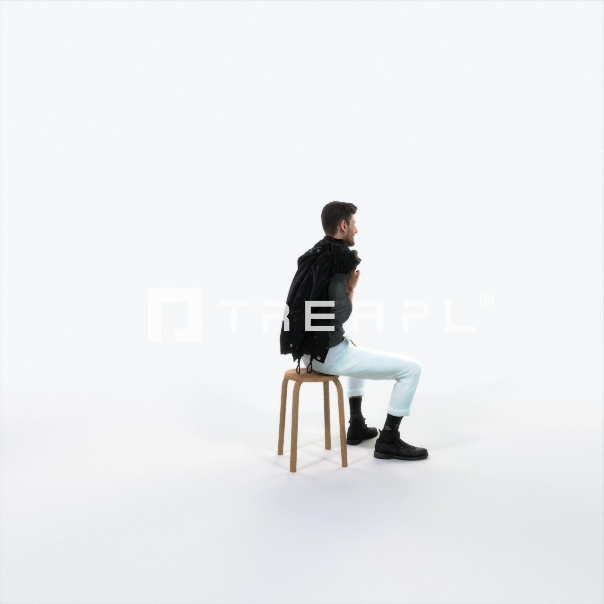 Posture 10C Listening Sitting Casual Man Low-poly 3D model_3