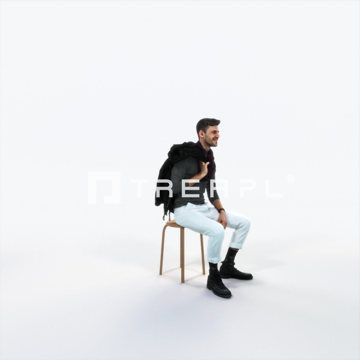 Posture 10C Listening Sitting Casual Man Low-poly 3D model_2