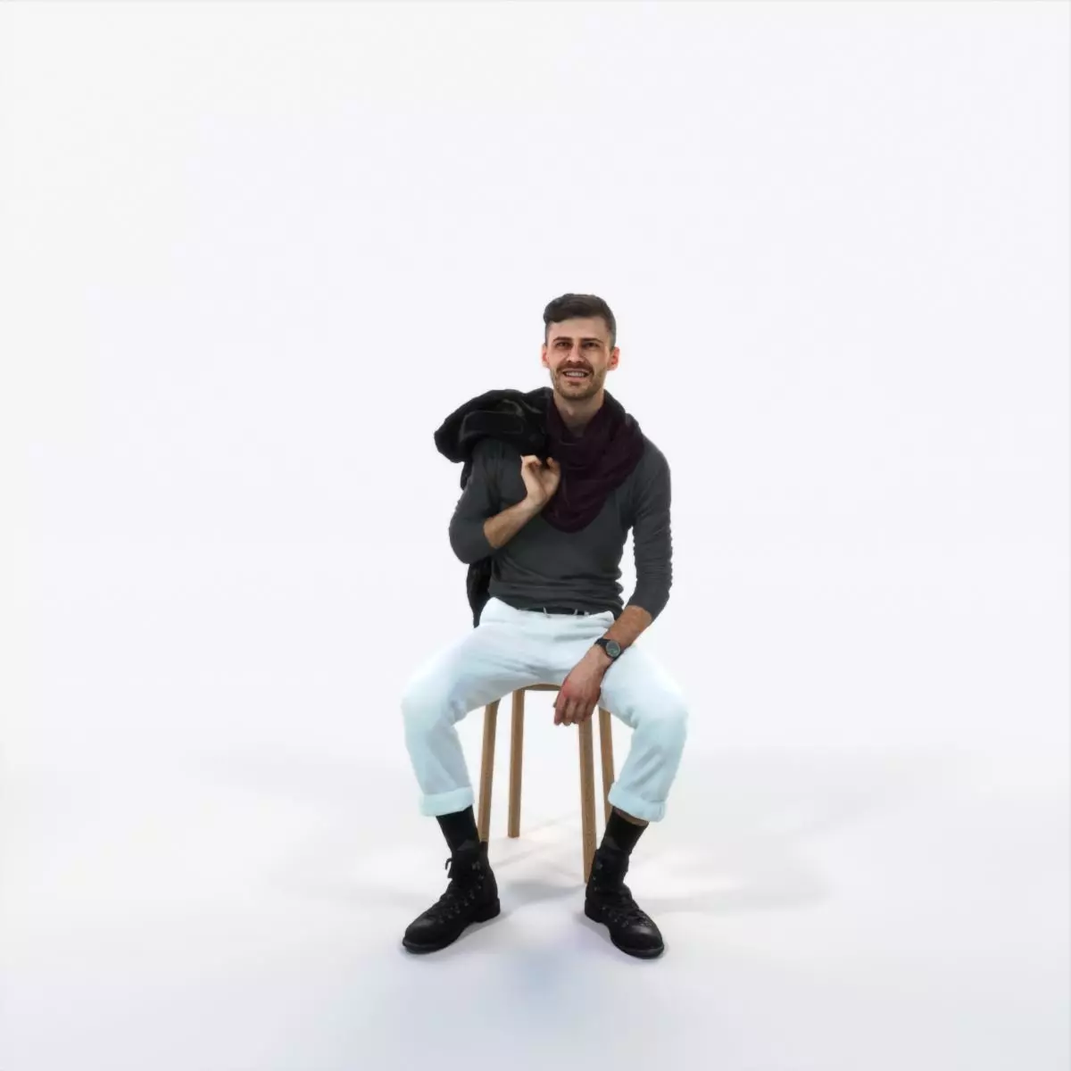 Posture 10C Listening Sitting Casual Man Low-poly 3D model_0