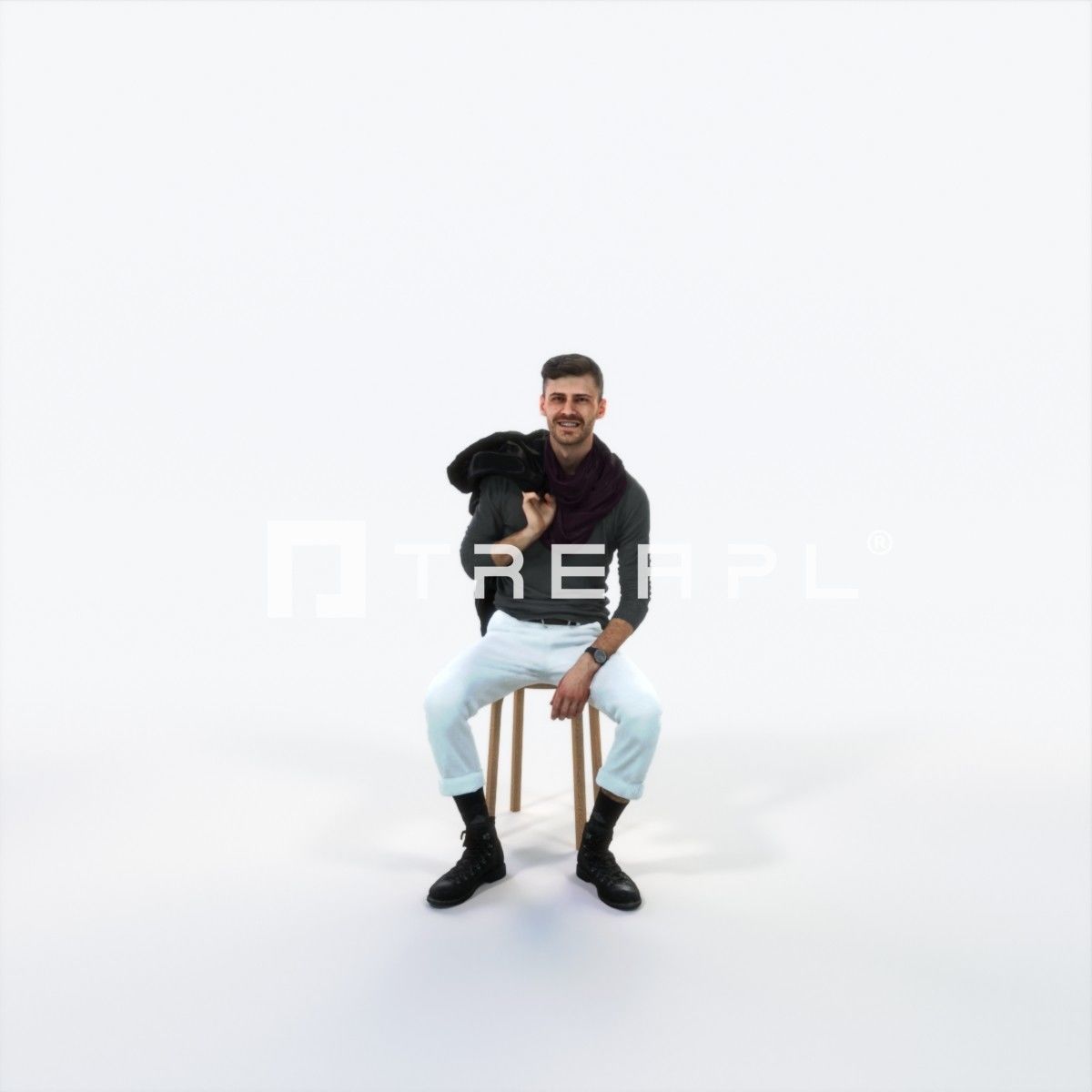Posture 10C Listening Sitting Casual Man Low-poly 3D model_1