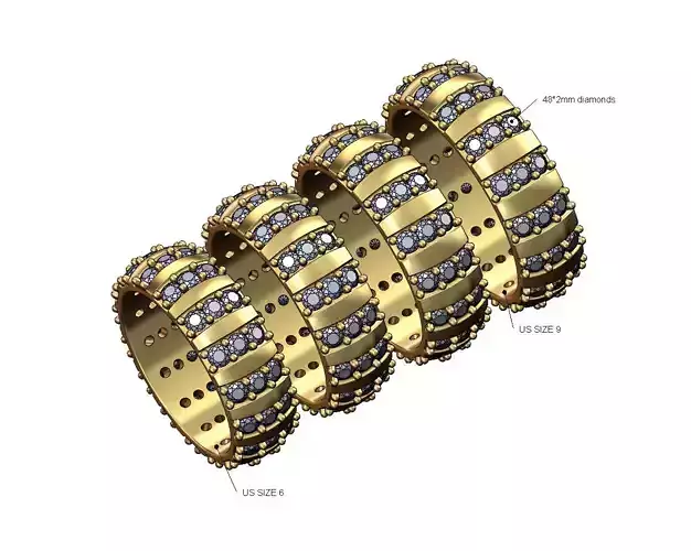 Diamond strips 6mm wide dome cigar band US sizes 6to9