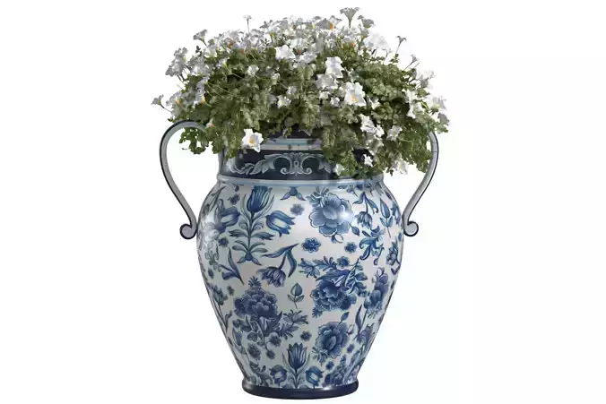 Flower bed of white flowers in Italian vase by Santorini Garden 