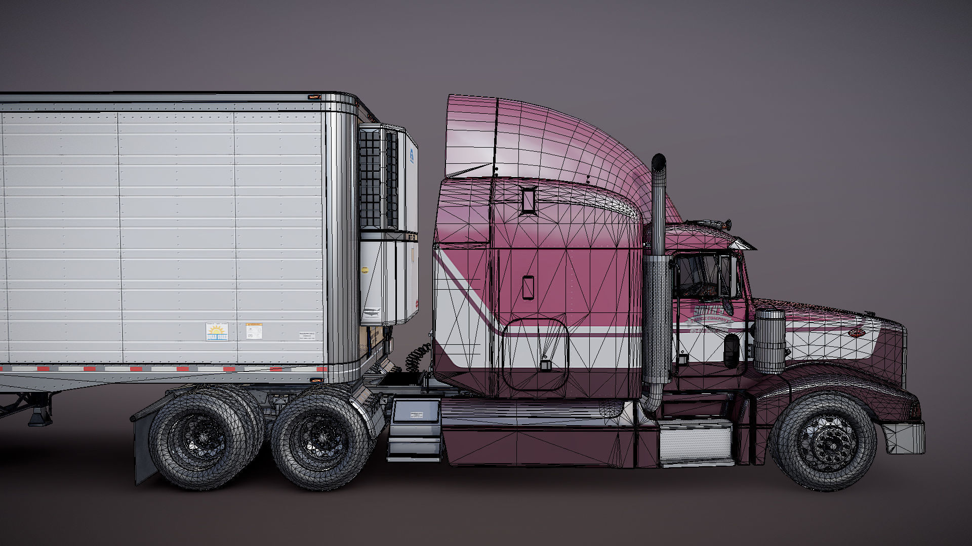Peterbilt 377 refrigerated trailer Low-poly 3D model_38