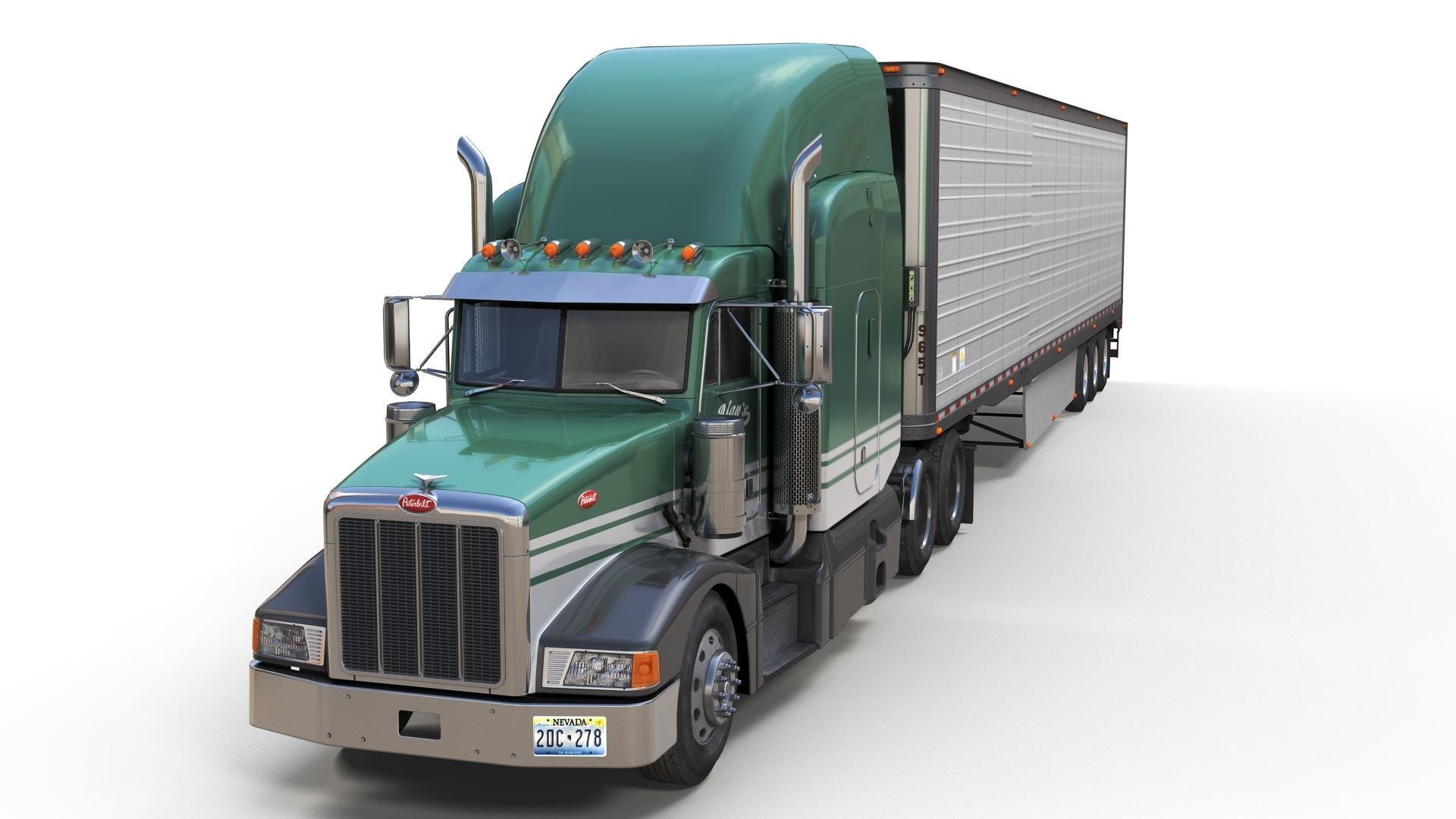 Peterbilt 377 refrigerated trailer Low-poly 3D model_6