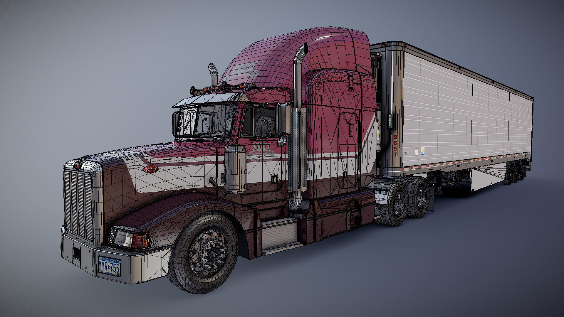 Peterbilt 377 refrigerated trailer Low-poly 3D model_36