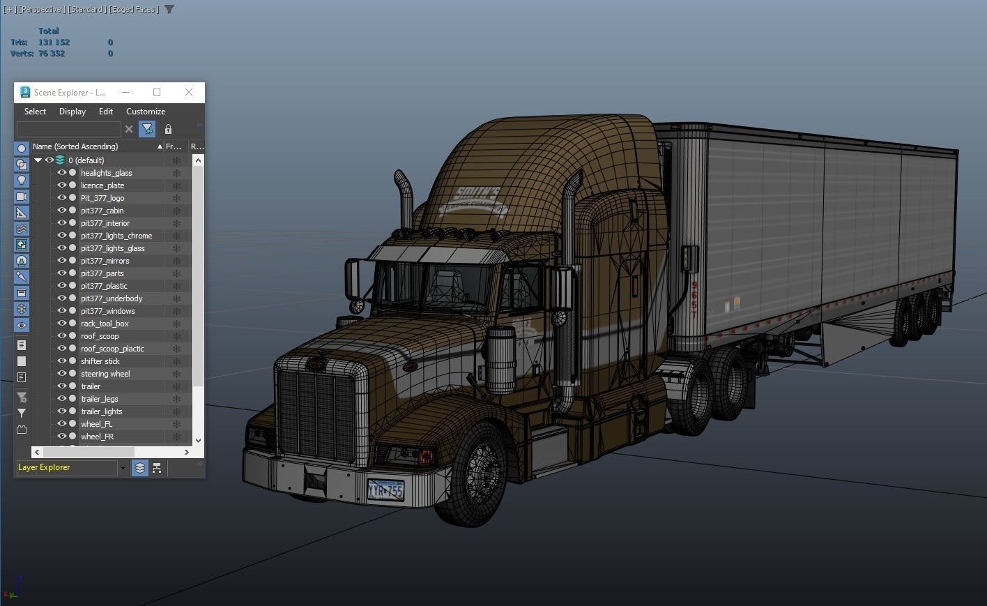 Peterbilt 377 refrigerated trailer Low-poly 3D model_40