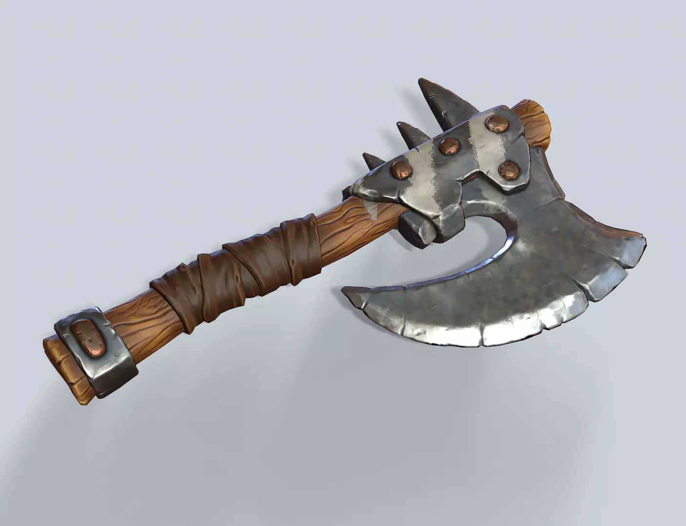 Stylized orc barbarian battle axe Low-poly 3D model_0