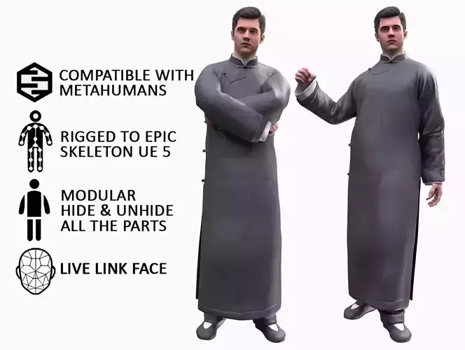 Realistic 3D model of Man - Martial Uniform 5 - Modular - Rigged Low-poly 3D model