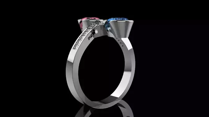 Elegant Dual Oval Sapphire Ring with Diamond Accents - 3D Model